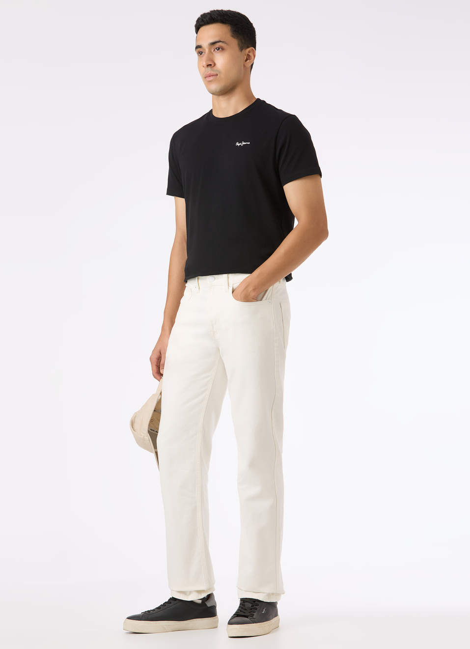 Men Ecru Mid Rise Straight Fit Stretchable Jeans, , large image number 0