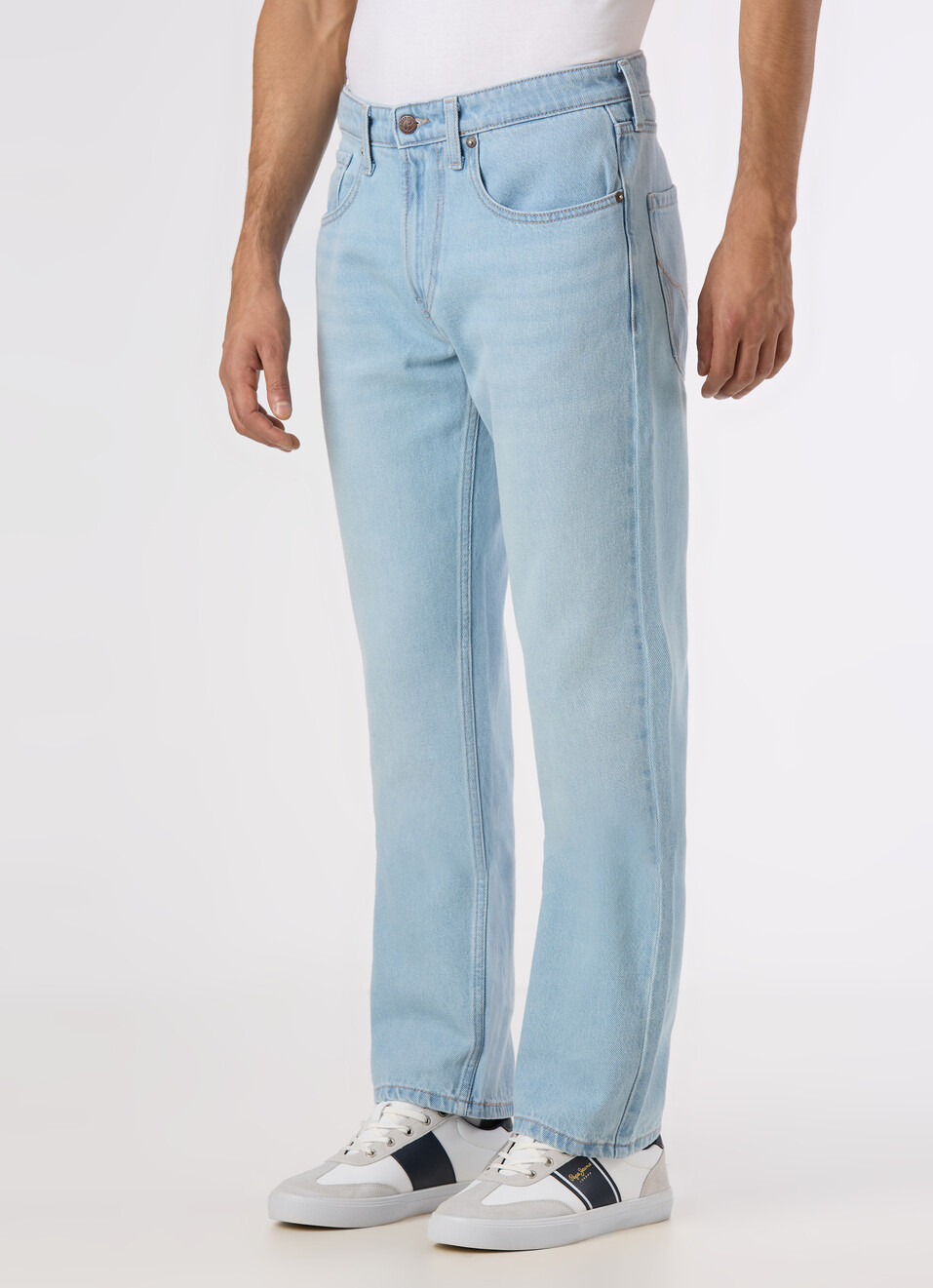 Men Light Blue Mid Rise Straight Fit Jeans, , large image number 3
