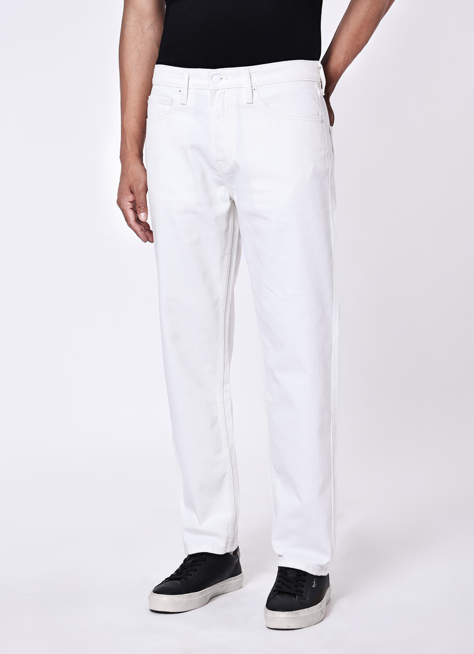 Men Ecru Baggy Fit Mid Rise Tapered Leg Jeans, , large image number 3