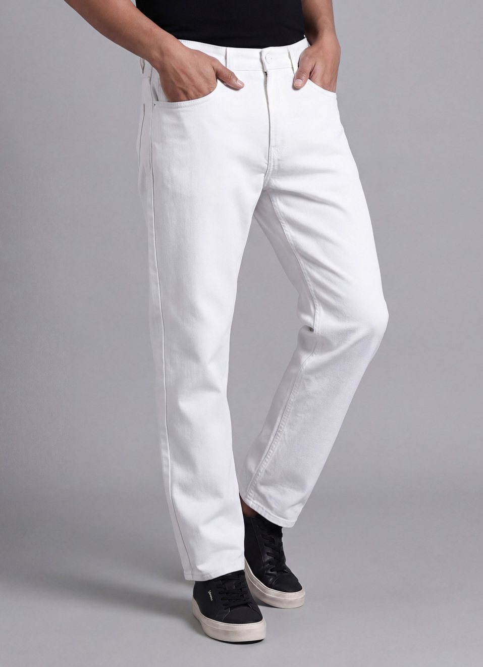 Men Ecru Baggy Fit Mid Rise Tapered Leg Jeans, , large image number 0