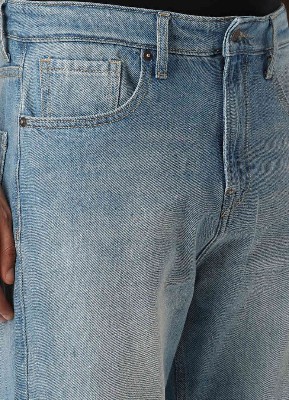 Men Light Blue Baggy Fit Mid Rise Tapered Jeans, , large image number 4