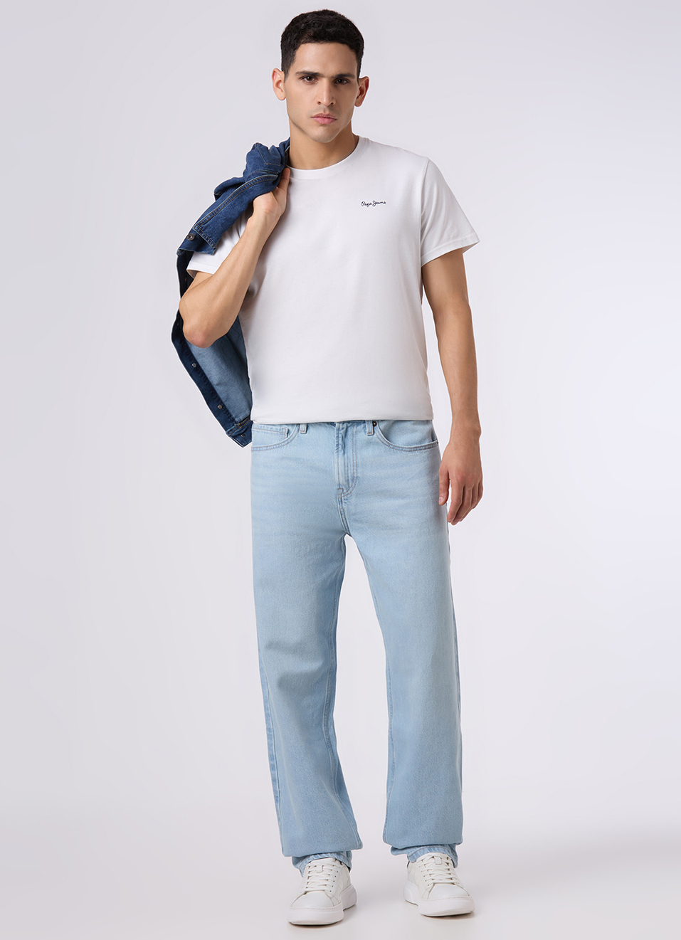 Men Light Blue Mid Rise Baggy Fit Tapered Jeans, , large image number 1