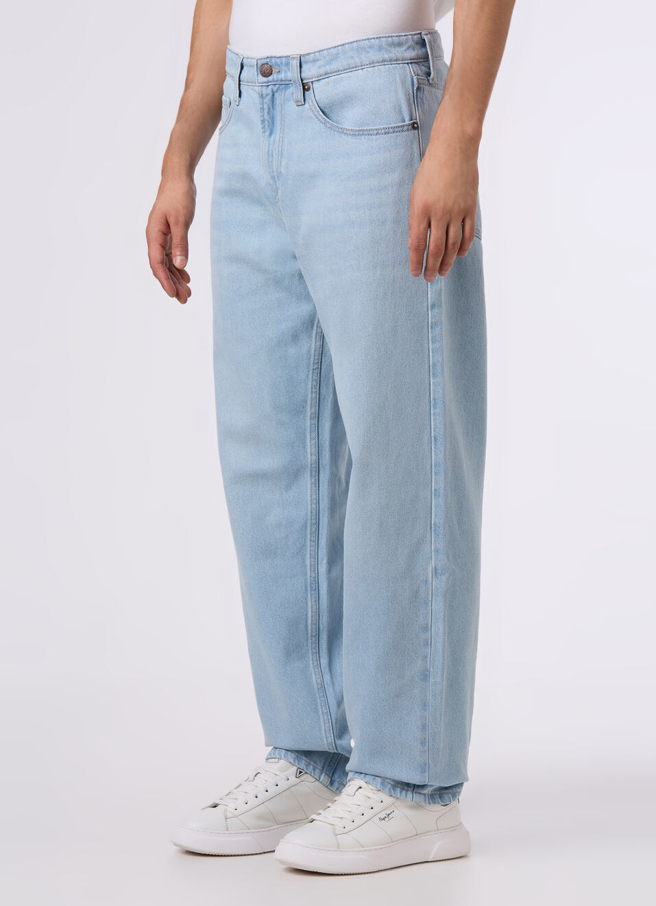 Men Light Blue Mid Rise Baggy Fit Tapered Jeans, , large image number 3