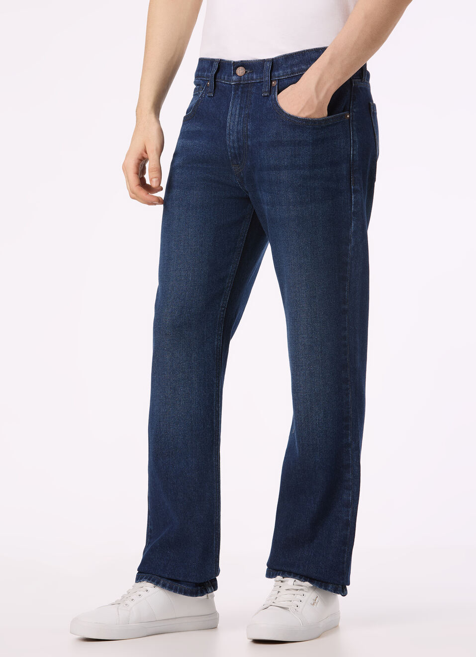 Men Dark Indigo Mid Rise Bootcut Stretchable Jeans, , large image number 3