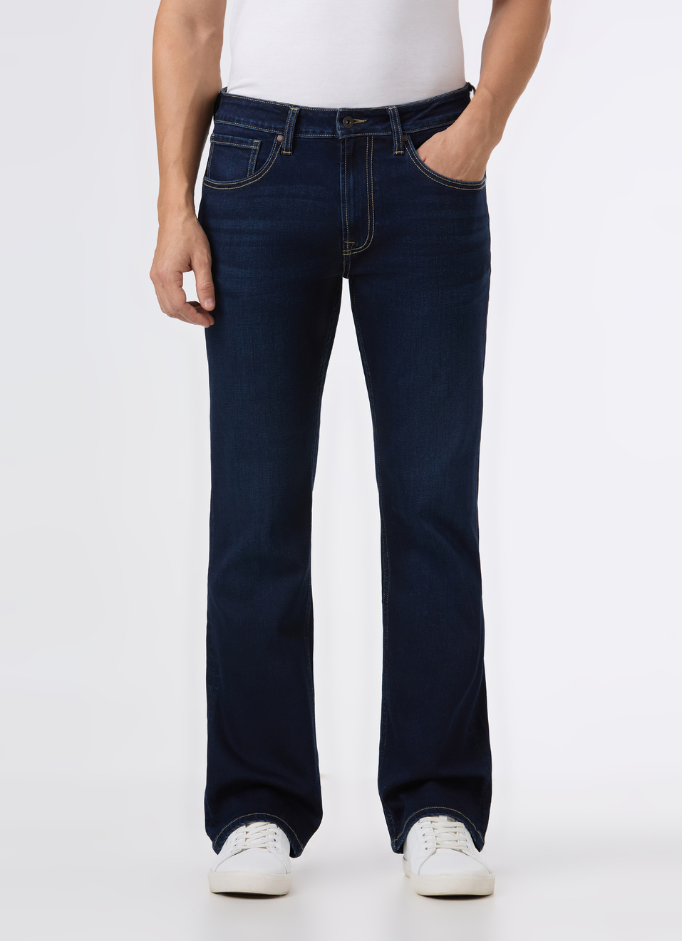 Men Blue Mid Rise Bootcut Stretchable Jeans, , large image number 1