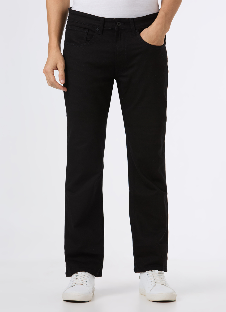 Men Black Mid Rise Bootcut Stretchable Jeans, , large image number 1