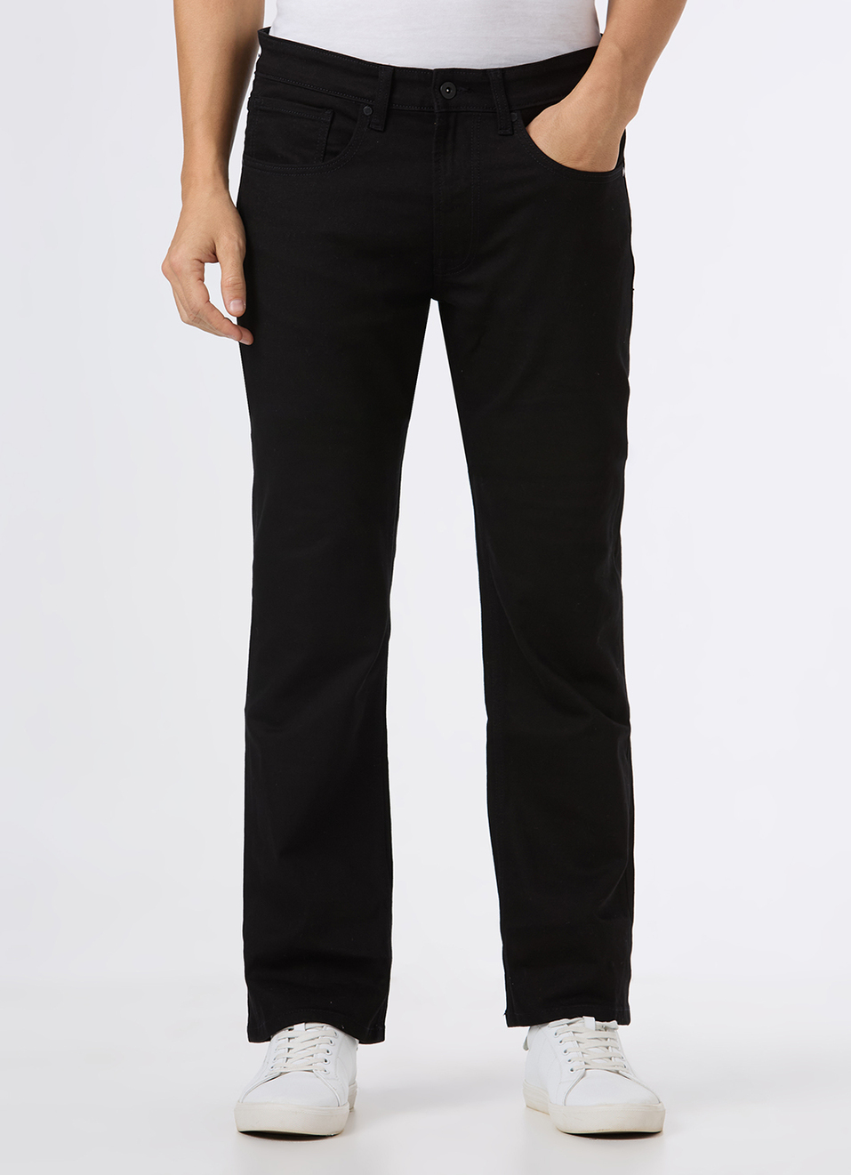 Men Black Mid Rise Bootcut Stretchable Jeans, , large image number 2