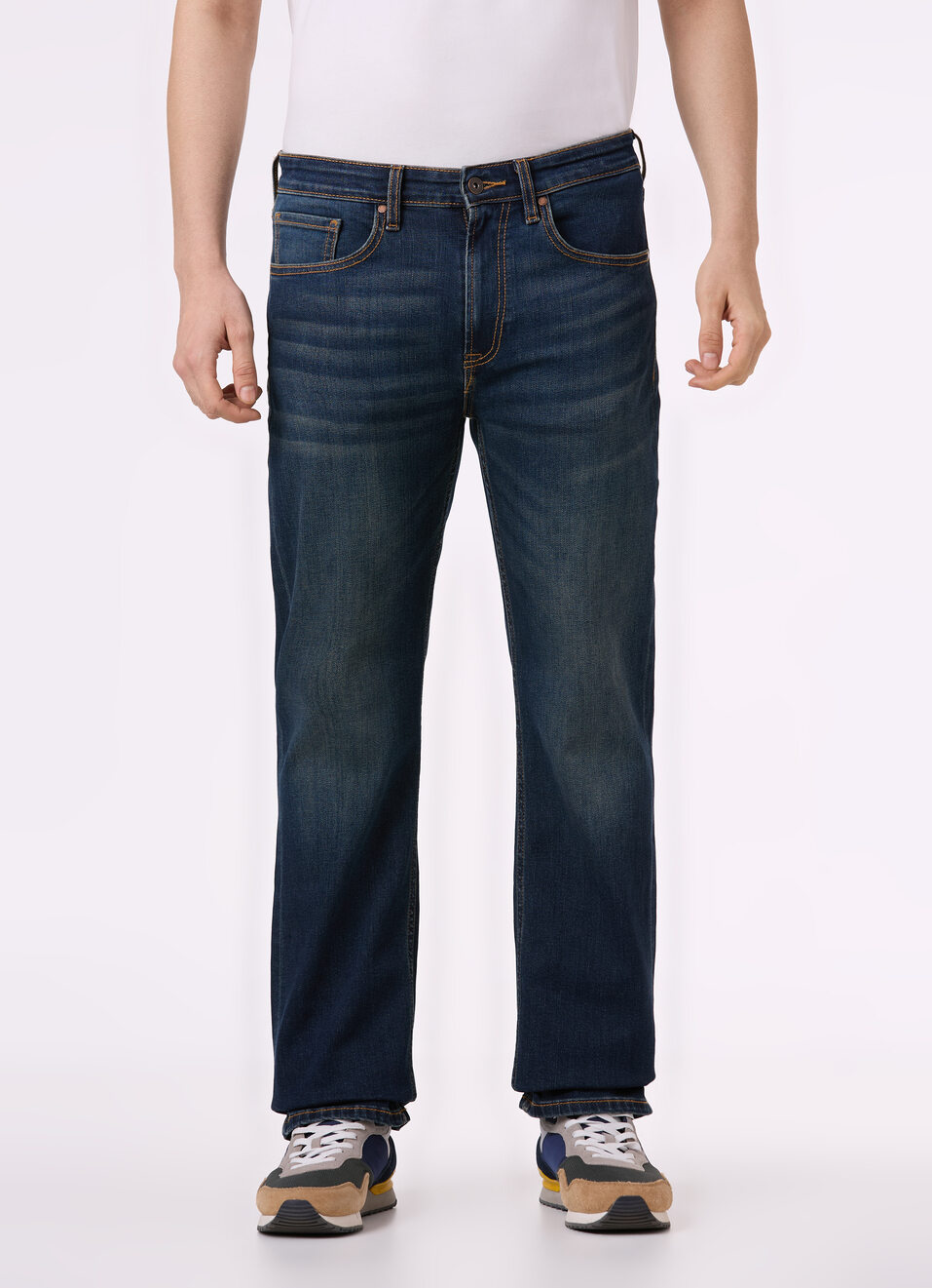 Men Blue Mid Rise Bootcut Stretchable Jeans, , large image number 1