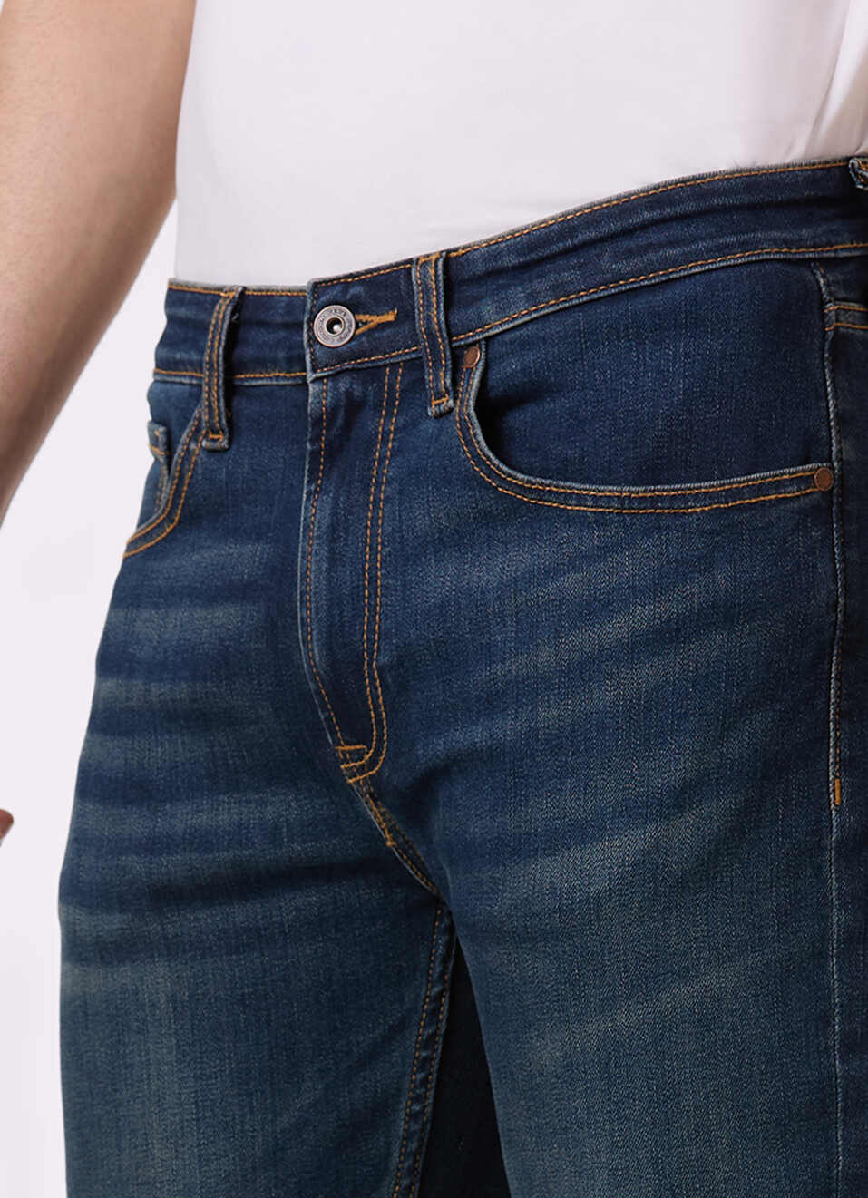 Men Blue Mid Rise Bootcut Stretchable Jeans, , large image number 4