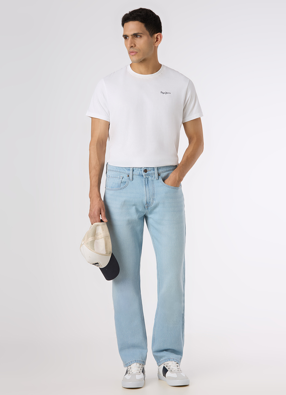 Men Light Blue Straight Fit Stretchable Jeans, , large image number 1
