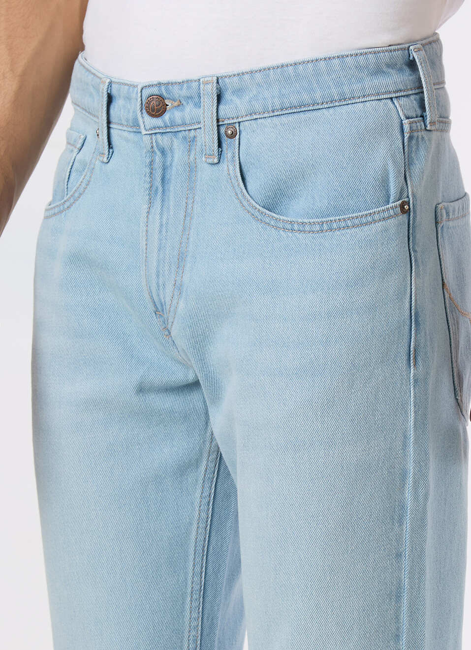 Men Light Blue Straight Fit Stretchable Jeans, , large image number 4