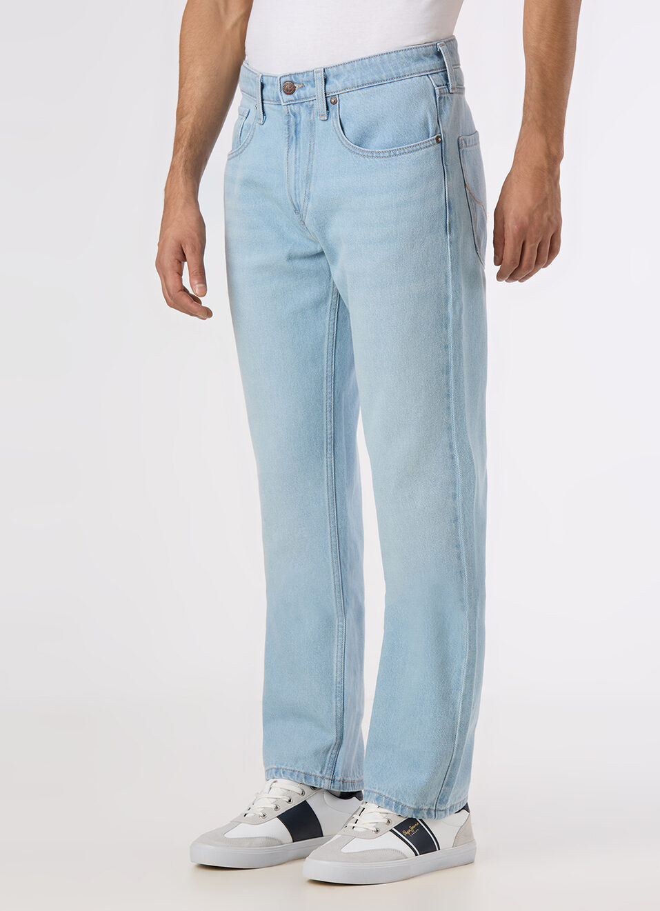 Men Light Blue Straight Fit Stretchable Jeans, , large image number 5