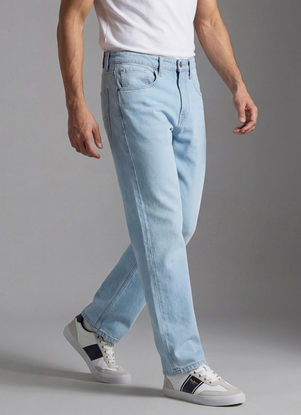 Men Light Blue Straight Fit Stretchable Jeans, , large image number 0