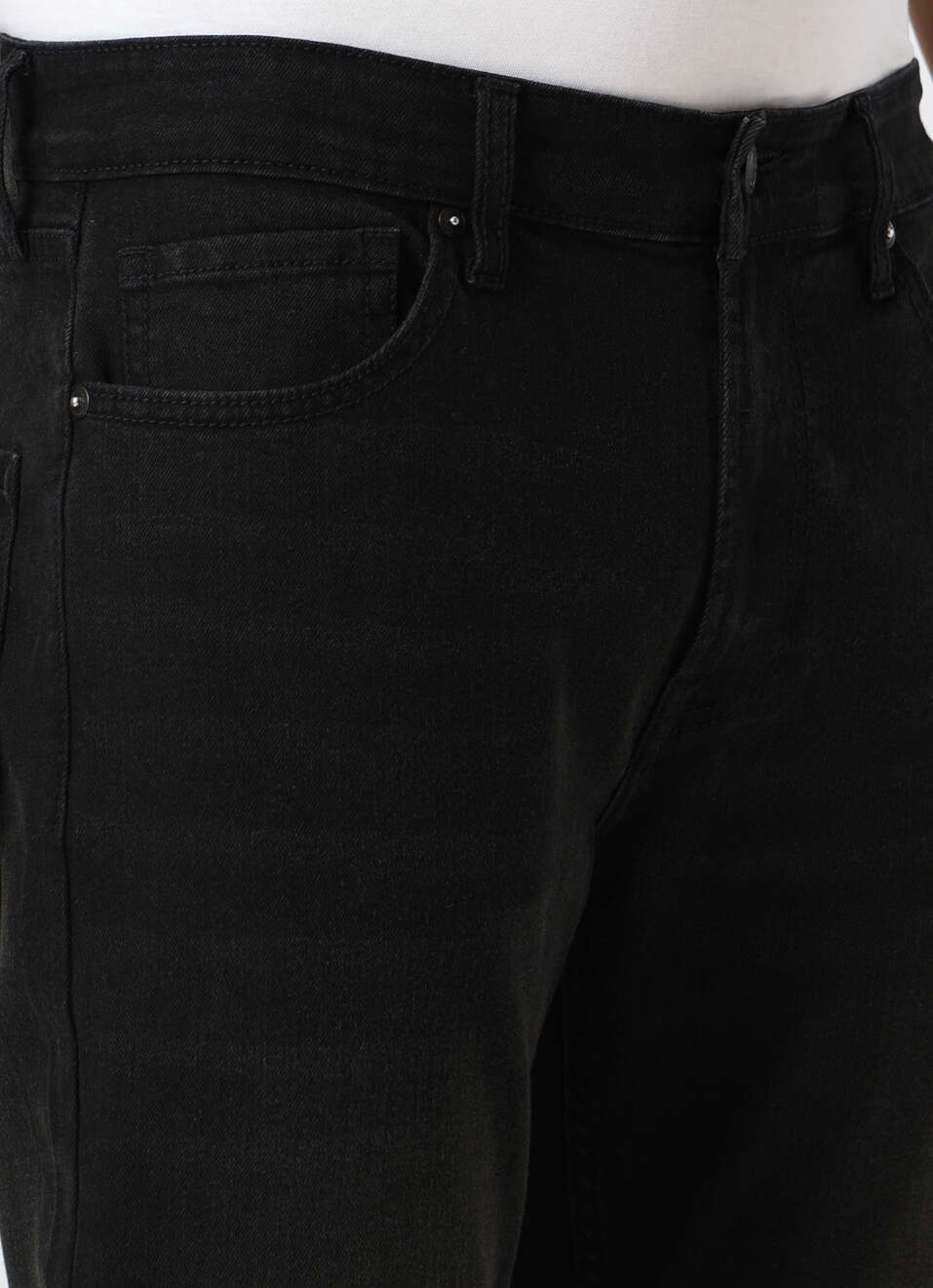 Men Black Mid Rise Straight Fit Stretchable Jeans, , large image number 4