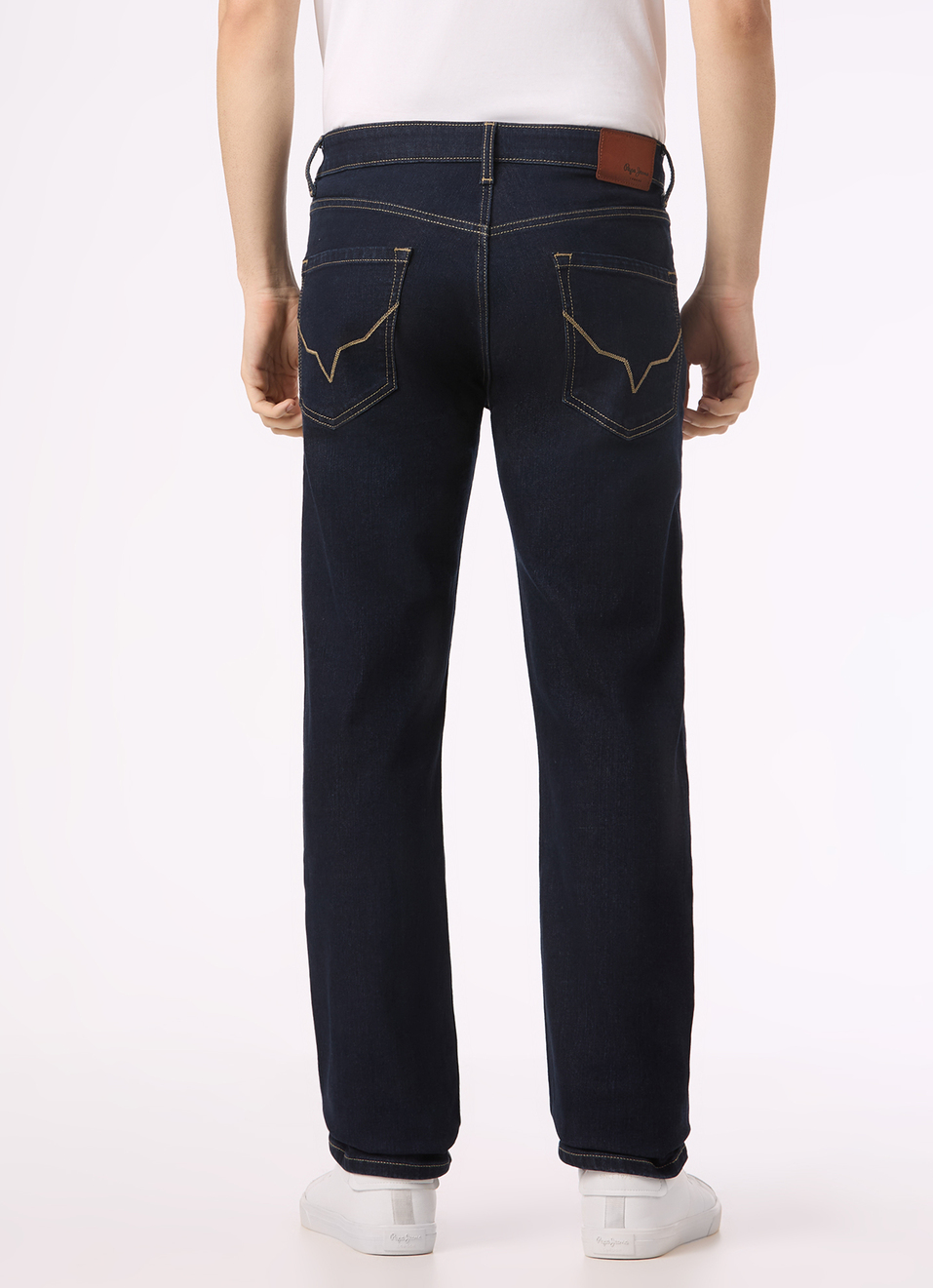 Men Dark Blue Mid Rise Straight Fit Stretchable Jeans, , large image number 2