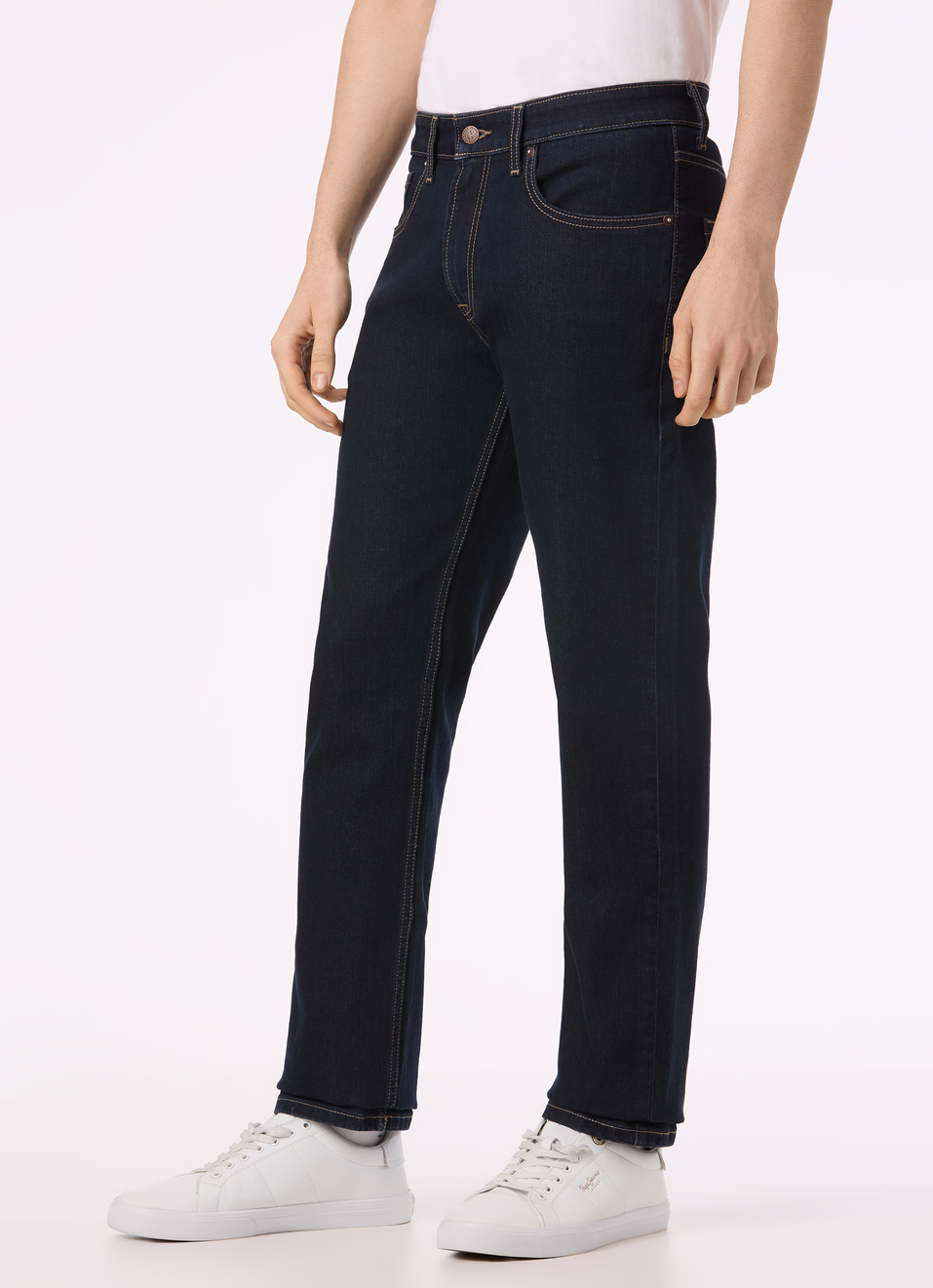 Men Dark Blue Mid Rise Straight Fit Stretchable Jeans, , large image number 3