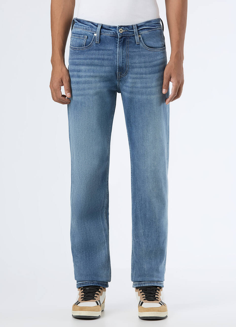 Men Light Blue Mid Rise Straight Stretchable Jeans, , large image number 2
