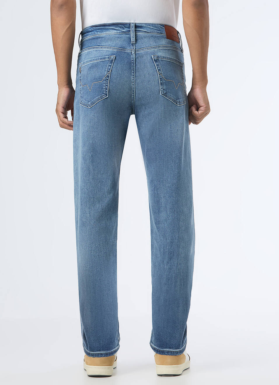 Men Light Blue Mid Rise Straight Stretchable Jeans, , large image number 3