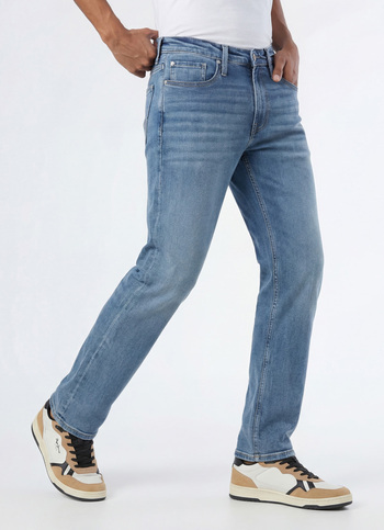 Men Light Blue Mid Rise Straight Stretchable Jeans