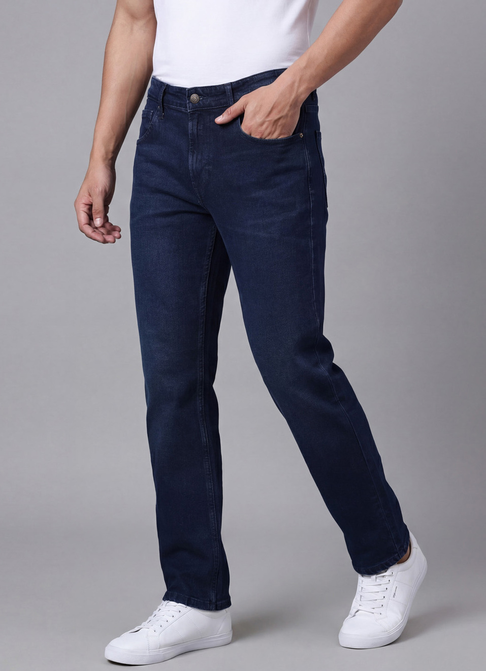 Men Blue Mid Rise Straight Fit Jeans, , large image number 0