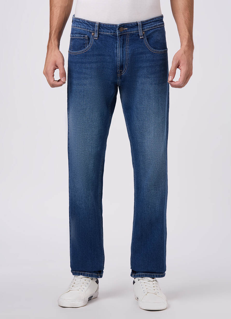 Men Blue Mid Rise Straight Fit Jeans, , large image number 2