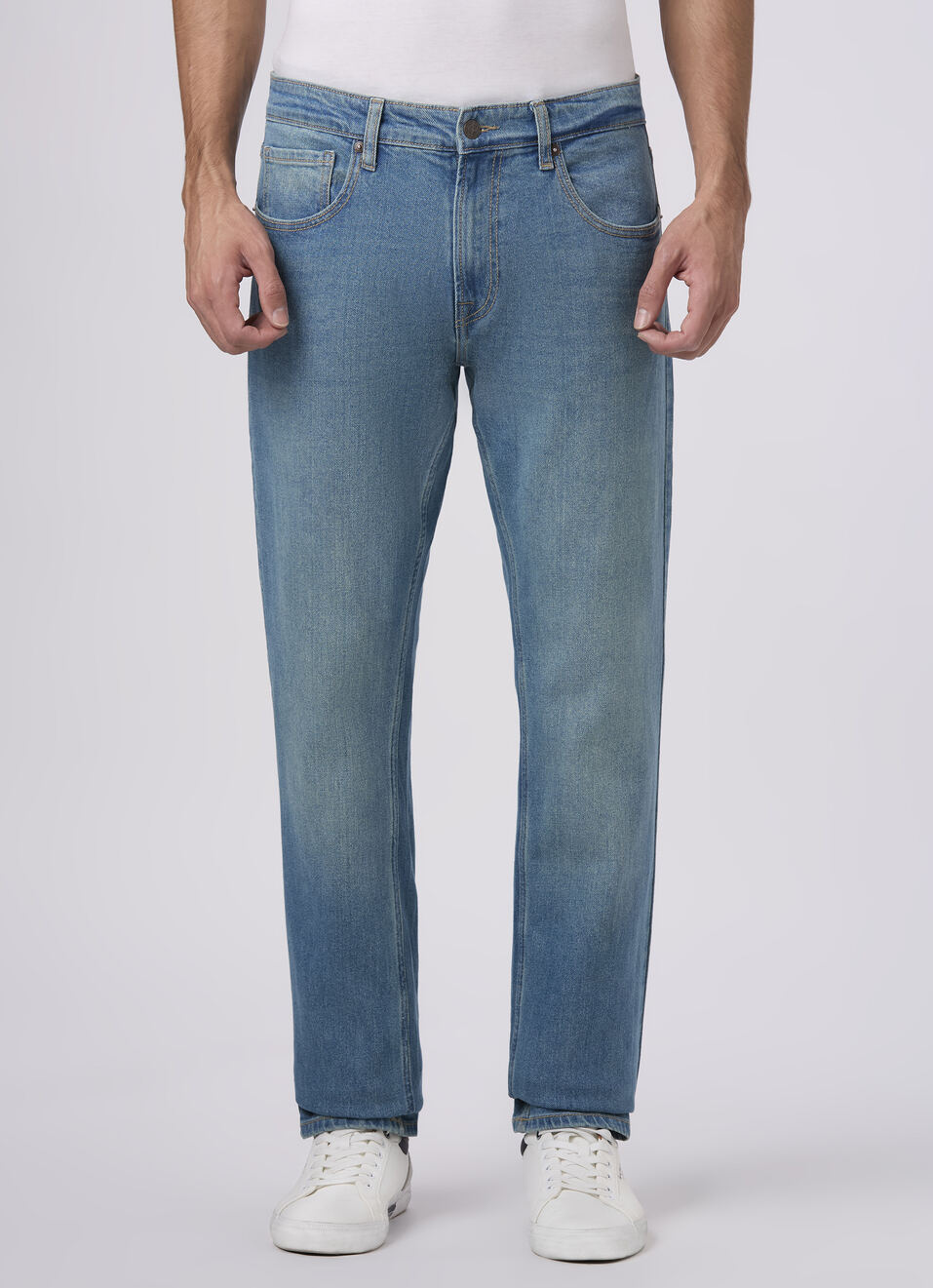 Men Blue Mid Rise Straight Fit Jeans, , large image number 1