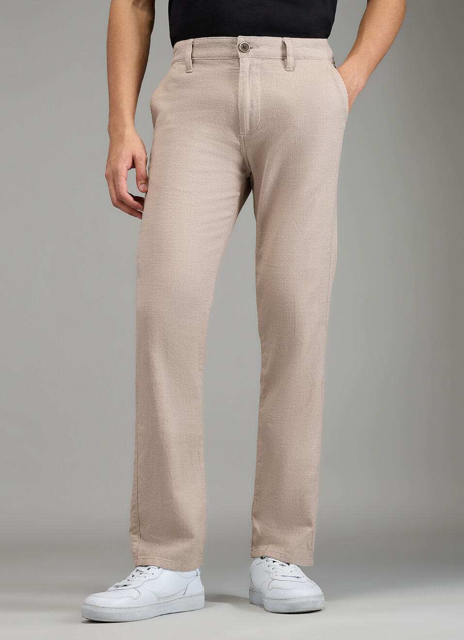 Men Beige Mid Rise Chinos Pants, , large image number 2