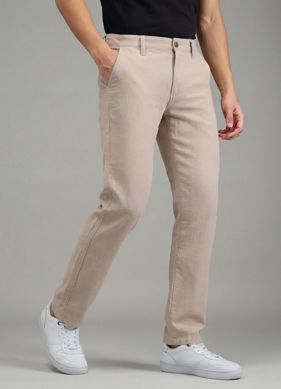 Men Beige Mid Rise Chinos Pants, , large image number 0