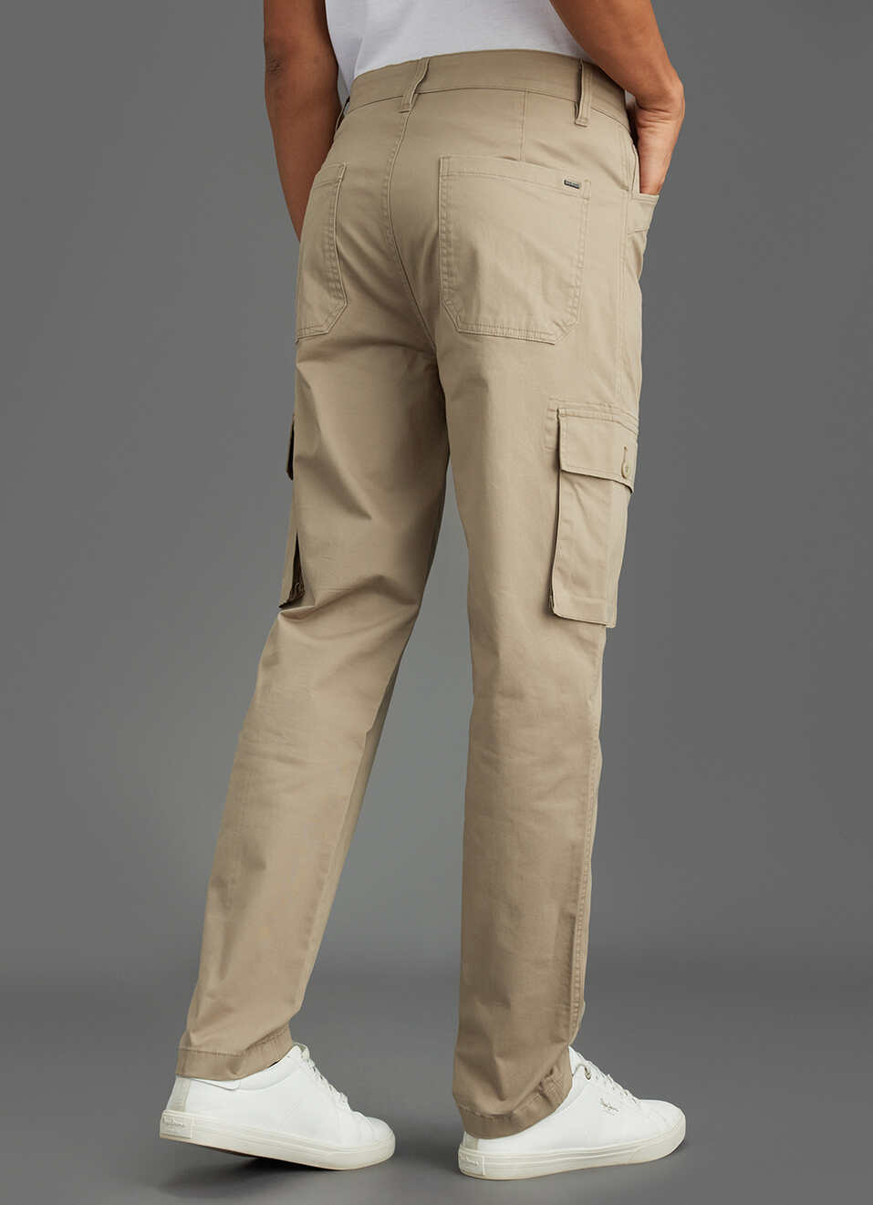 Men Khaki Beige Mid Rise Straight Fit Cargo Pants, , large image number 3