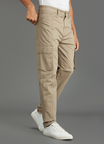 Men Khaki Beige Mid Rise Straight Fit Cargo Pants