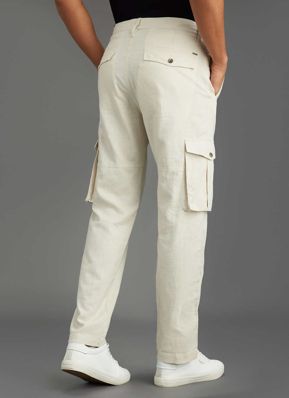 Men Beige Mid Rise Straight Fit Cargo Pants, , large image number 3