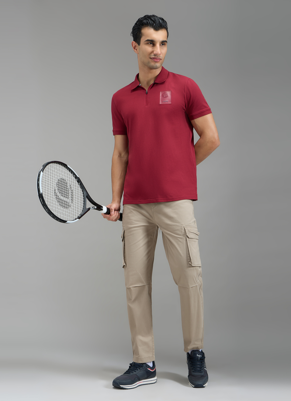 Men Khaki Beige Mid Rise Straight Fit Cargo Pants, , large image number 0