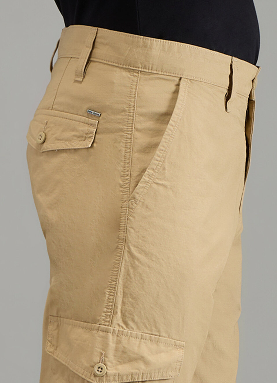 Men Khaki Beige Mid Rise Straight Fit Cargo Pants, , large image number 4