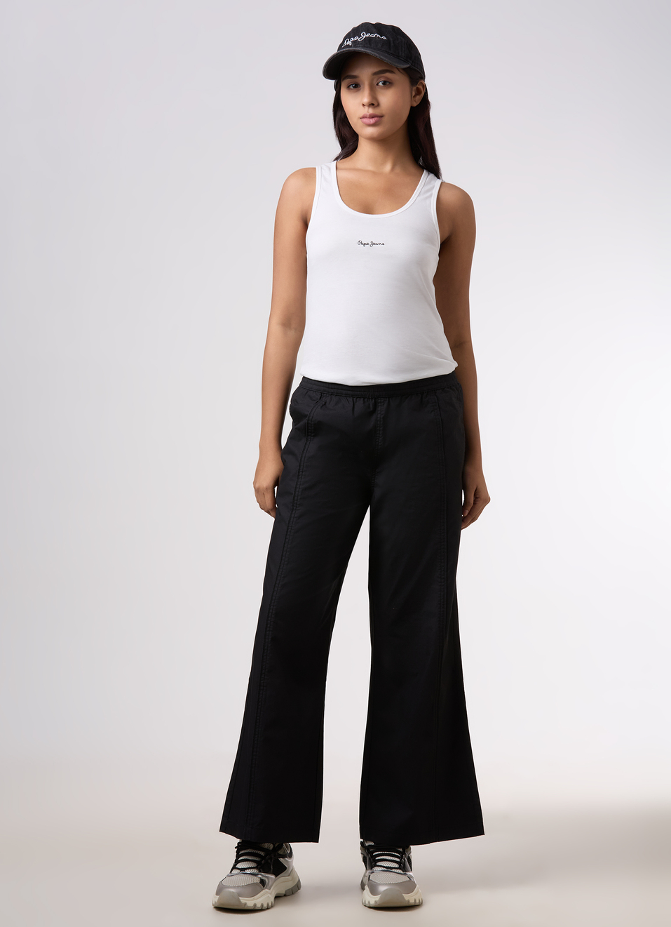 Women Black High Rise Wide Leg Cargo Pants, , large image number 0