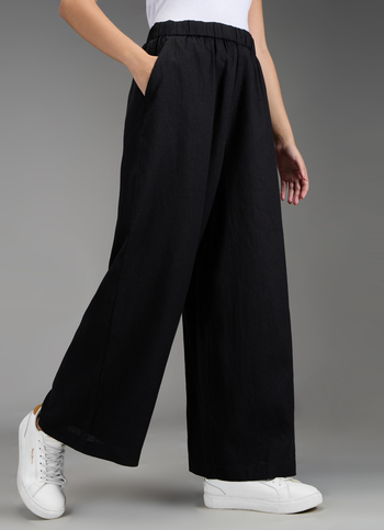 Women Black Solid Wide Leg High Rise Pants