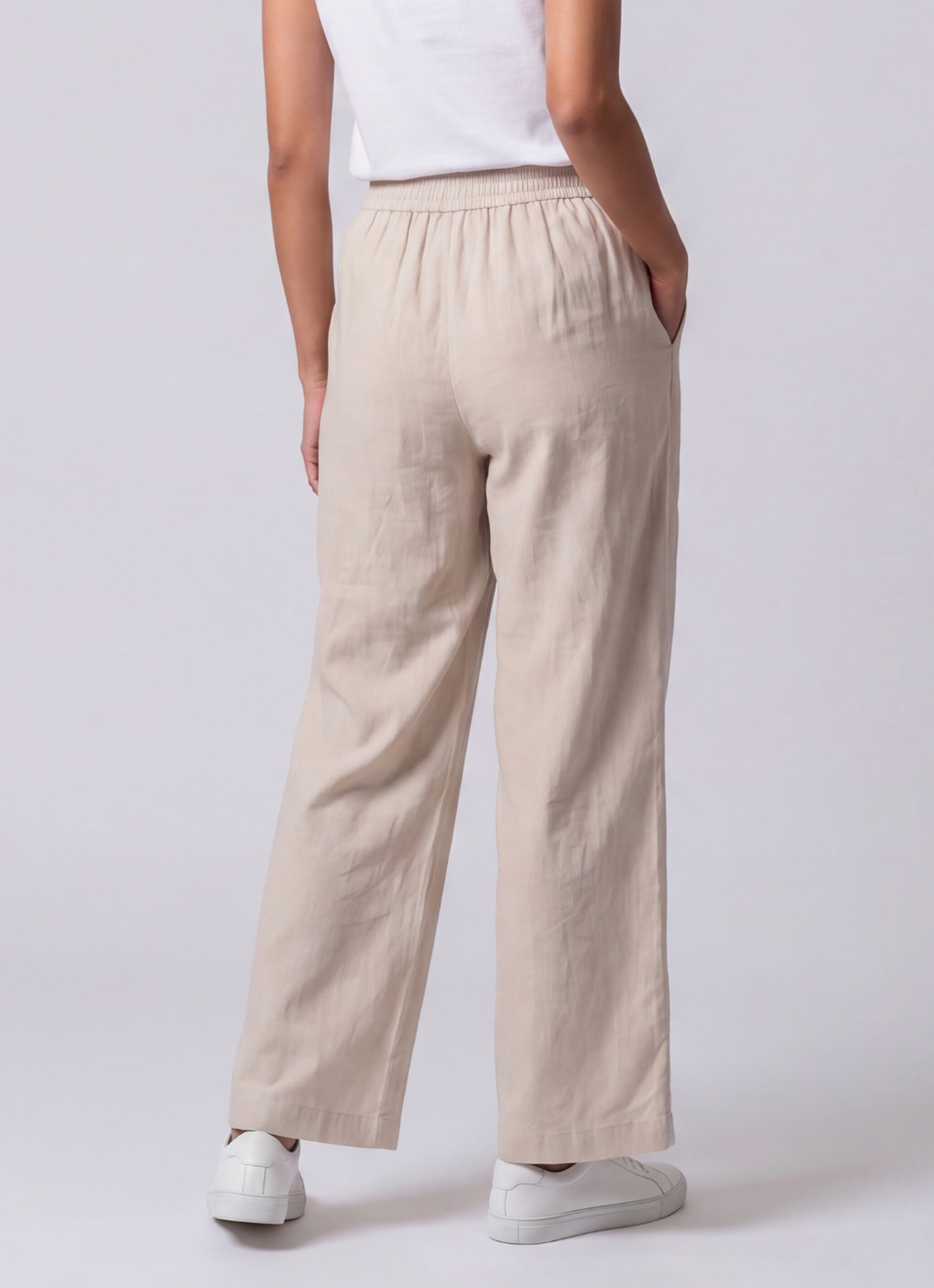 Women Natural Beige Wide Leg Solid Casual Pants, , large image number 2