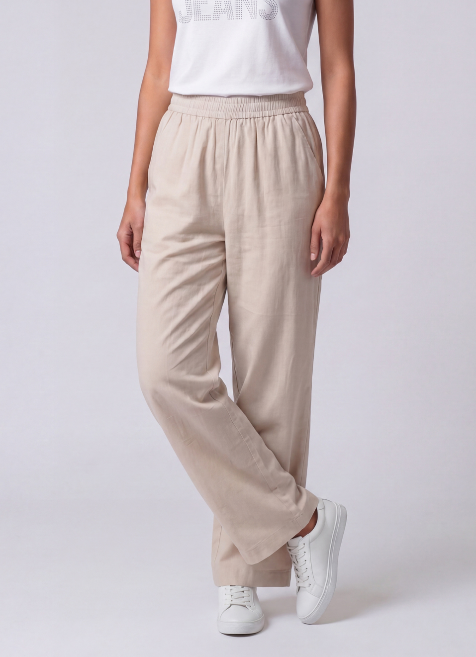 Women Natural Beige Wide Leg Solid Casual Pants, , large image number 3