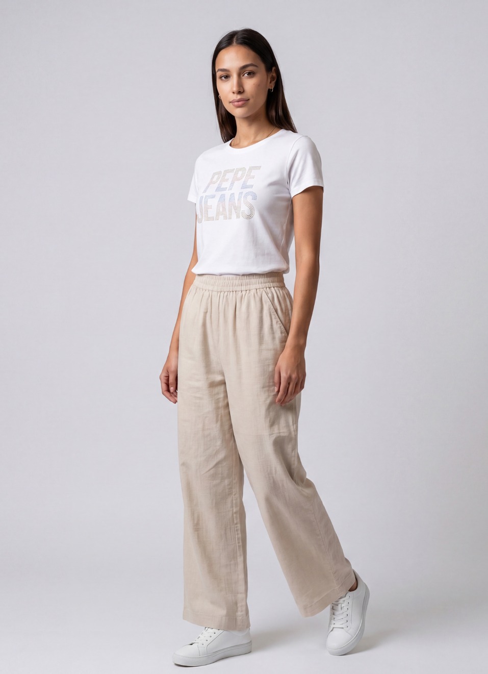 Women Natural Beige Wide Leg Solid Casual Pants, , large image number 5
