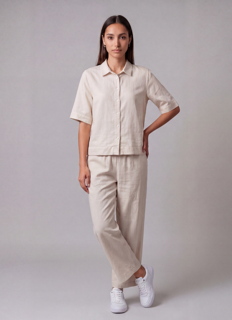 Women Natural Beige Wide Leg Solid Casual Pants, , large image number 0