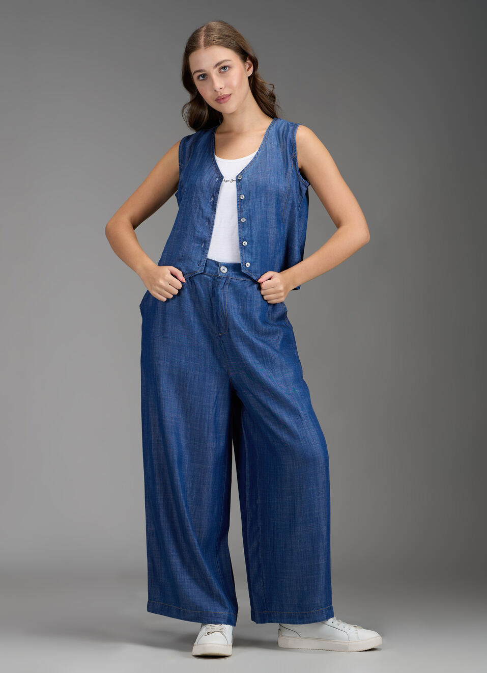Women Blue Dark Used Wide Leg High Rise Pants, , large image number 1