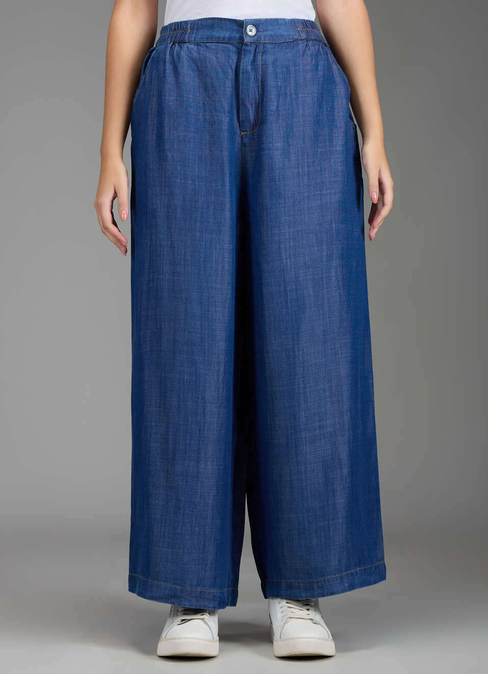 Women Blue Dark Used Wide Leg High Rise Pants, , large image number 2
