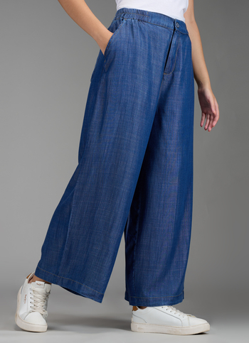 Women Blue Dark Used Wide Leg High Rise Pants
