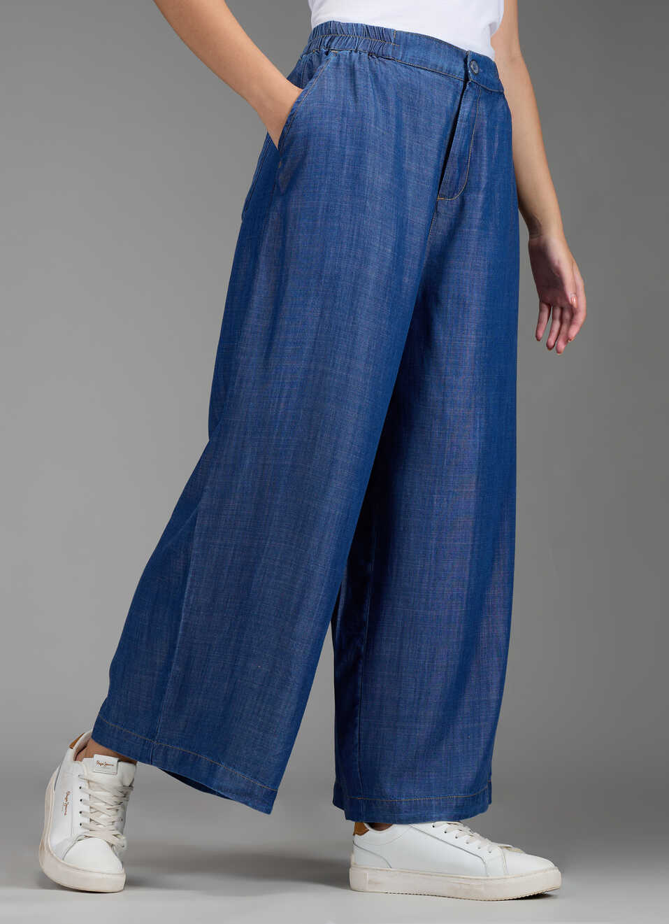 Women Blue Dark Used Wide Leg High Rise Pants, , large image number 0
