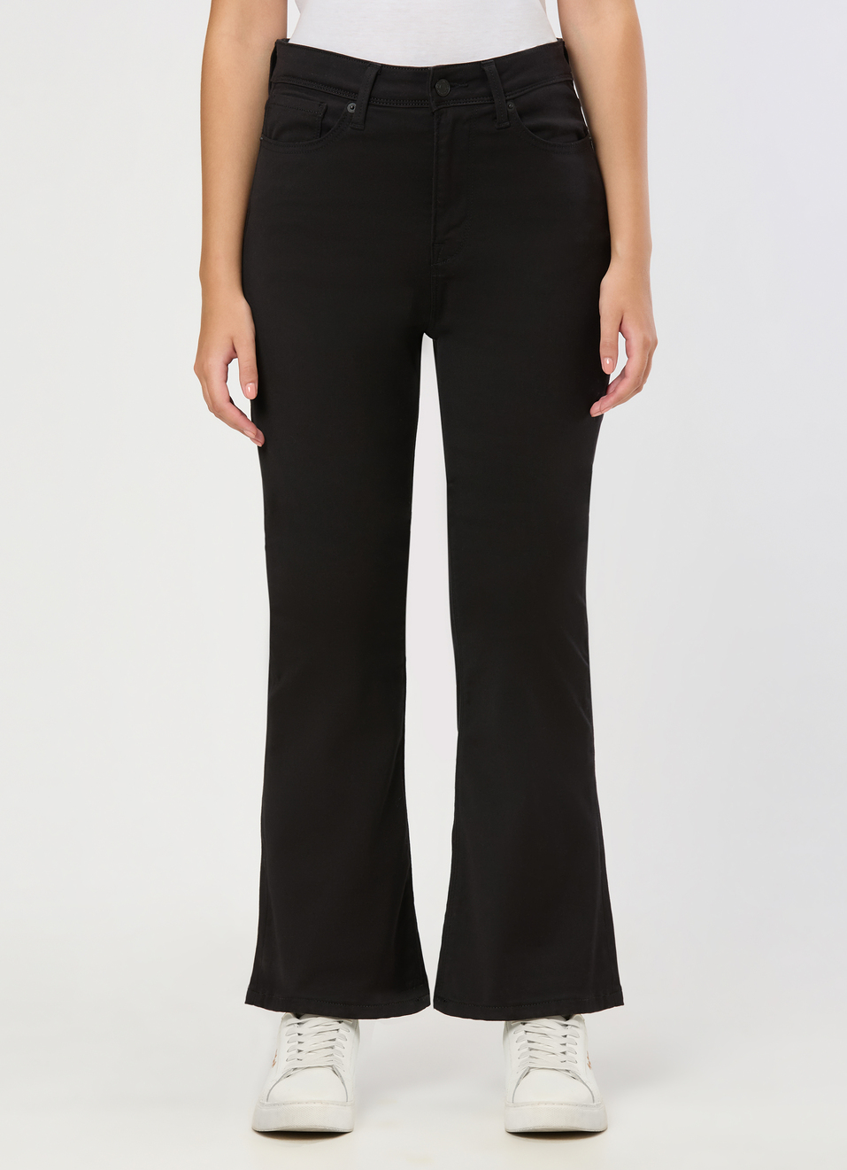 Women Black Rinse Flared Jeans, , large image number 1