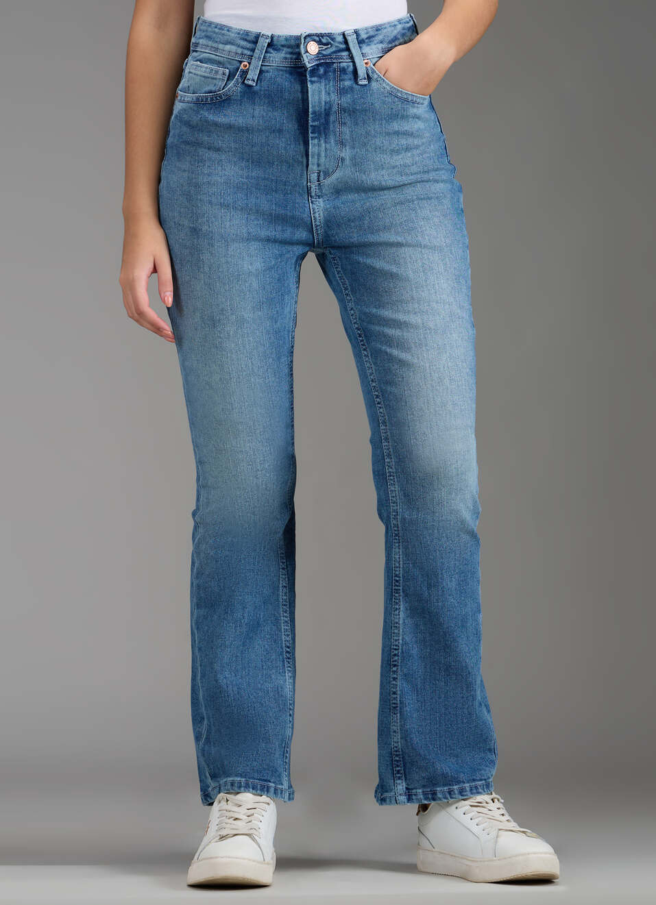 Women Blue Light Used Wide Leg Fit High Rise Stretchable Jeans, , large image number 2