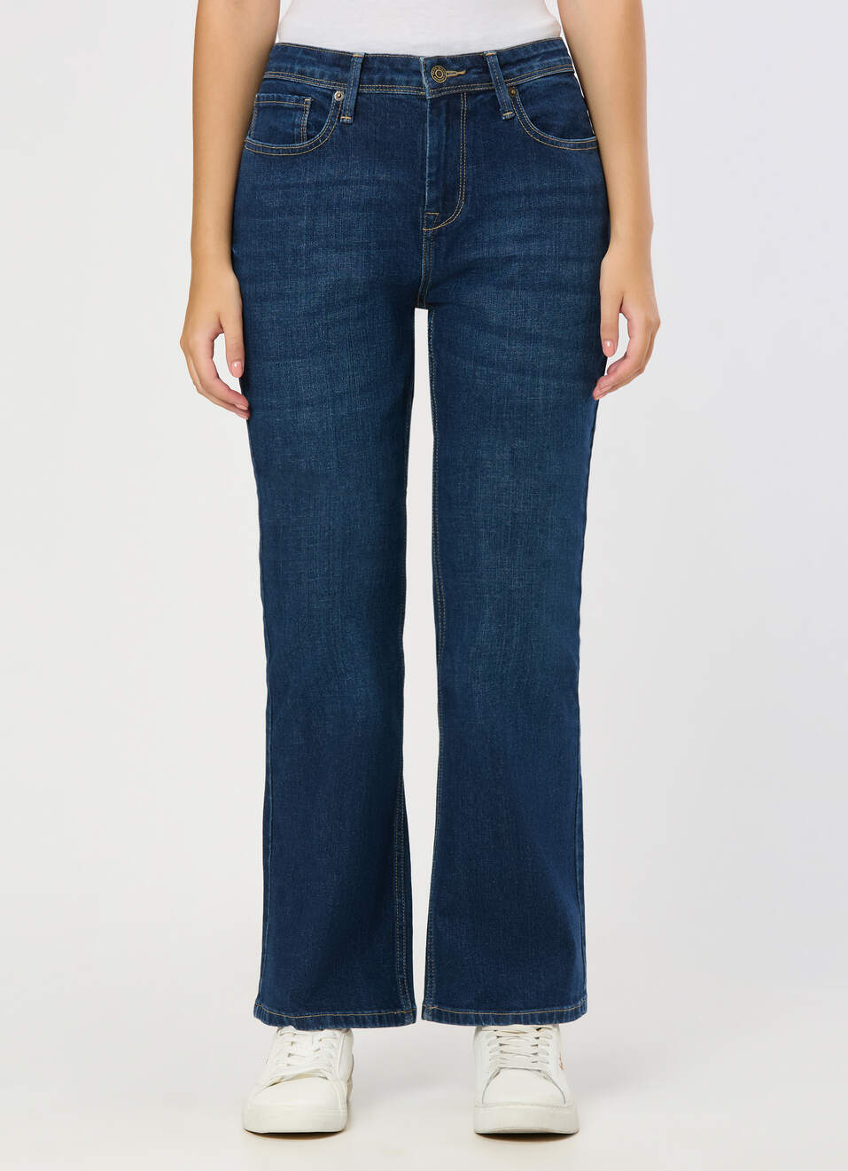 Women Blue Mid Rise Stretchable Flared Jeans, , large image number 1