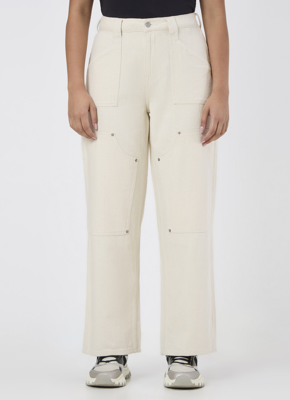 Women Ecru Cargo Straight Jeans, , large image number 1