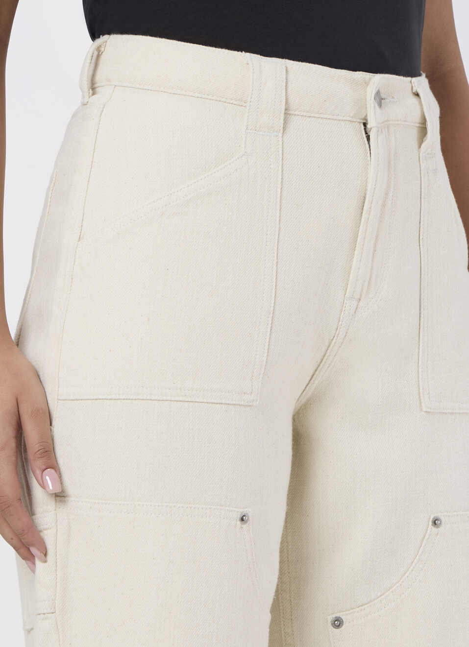 Women Ecru Cargo Straight Jeans, , large image number 4