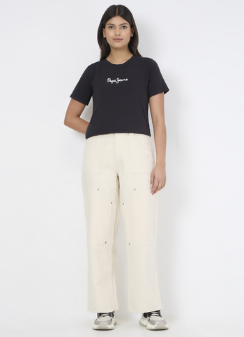 Women Ecru Cargo Straight Jeans