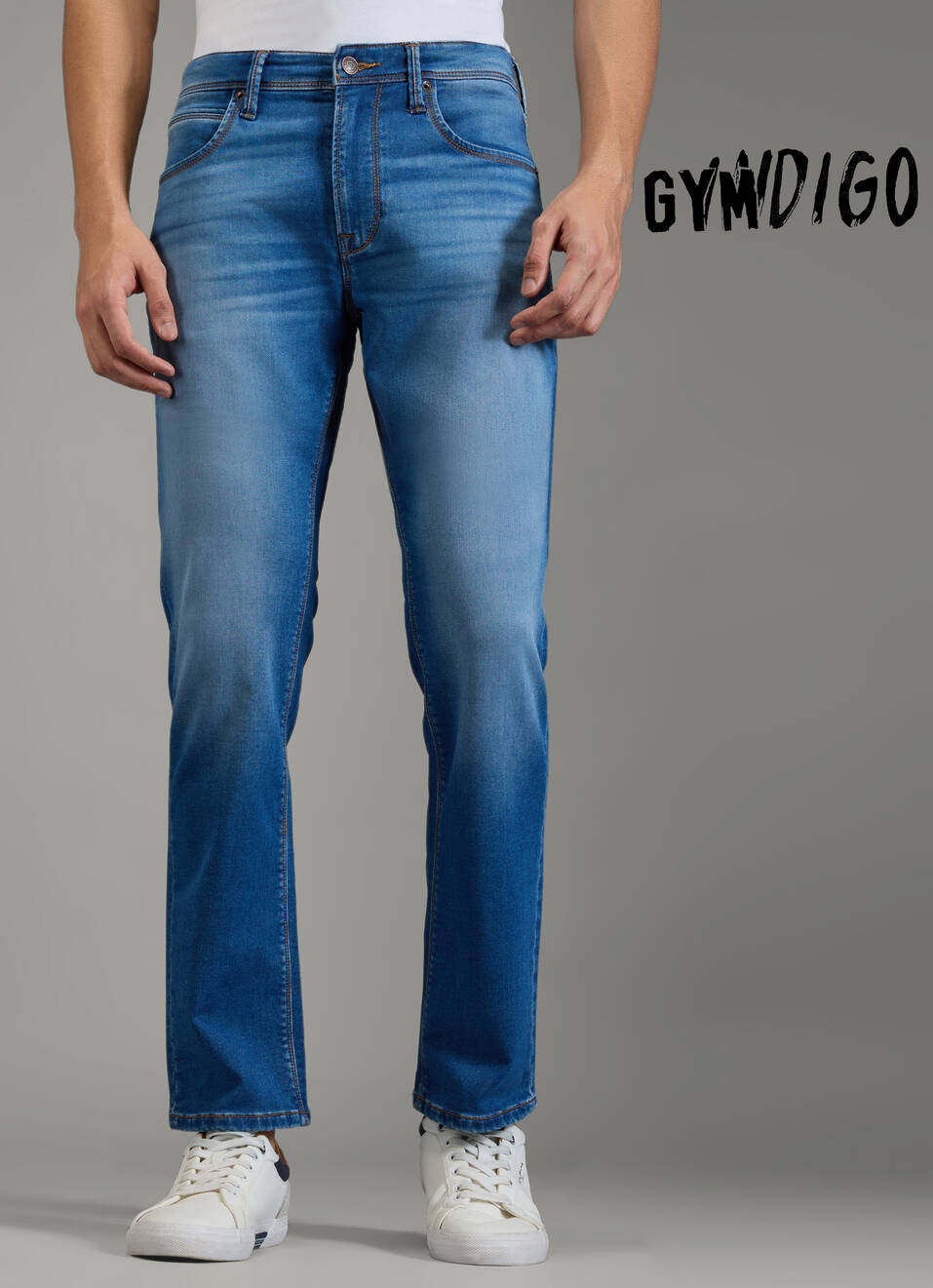 Men Blue Medium Used Straight Fit Mid Rise Stretchable Jeans, , large image number 2